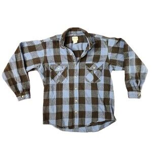 Melton Wintermaster Mens Large Blue Buffalo Plaid Shirt Lumberjack Made In USA